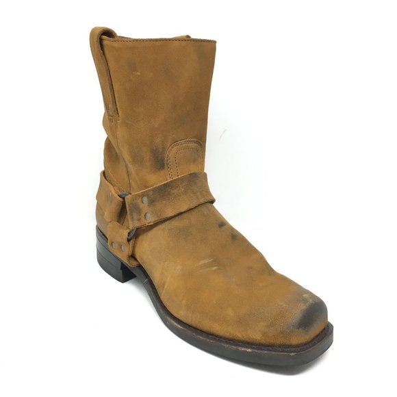 Men's Frye Pull On Engineering Boots Motorcycle Shoe Size 11 Brown Suede Harness - Picture 1 of 11